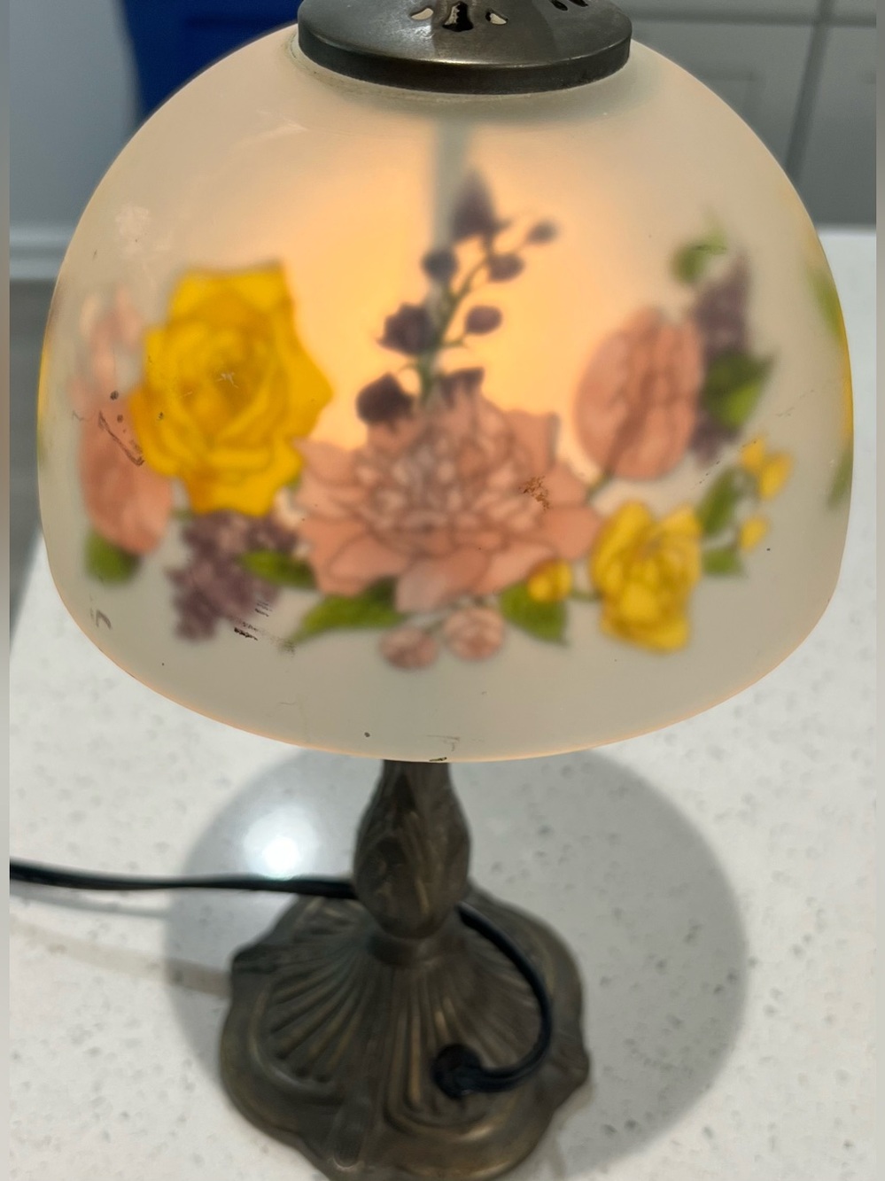 Antique-Style Floral Glass Table Lamp - Picture 3 of 5